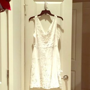 Joie white linen crochet trim dress